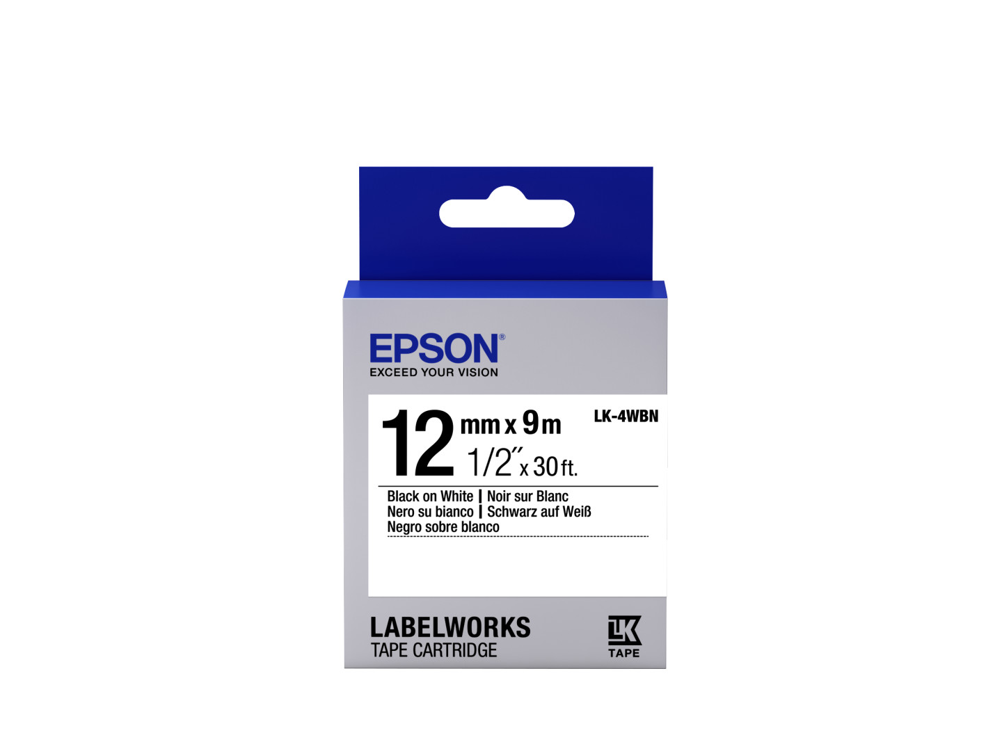 Epson Nastro fondo Standard Bianco per testo Nero 12/9 LK-4WBN
